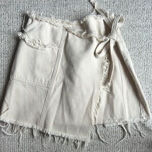 Frayed Edge Wrap Skirt in Cream